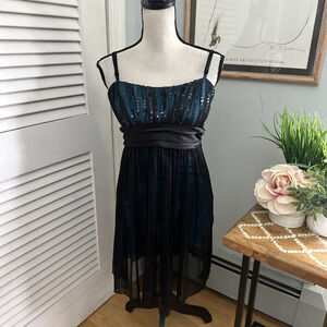 CITY TRIANGLES Womens Dress Large Blue Black Sequin Babydoll Mini Grunge Party